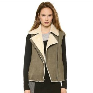 Vince shearling lamb & leather olive & creme vest